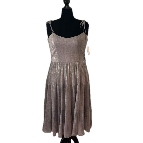 NWT Dress the Population Dream Metallic Tiered Midi Dress Dove Gray XXL 14 16 🪩 - Picture 2 of 15